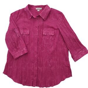Coldwater Creek Fuschia Patterned Button Up 3/4 Sleeve Blouse Size 2X (20/22)